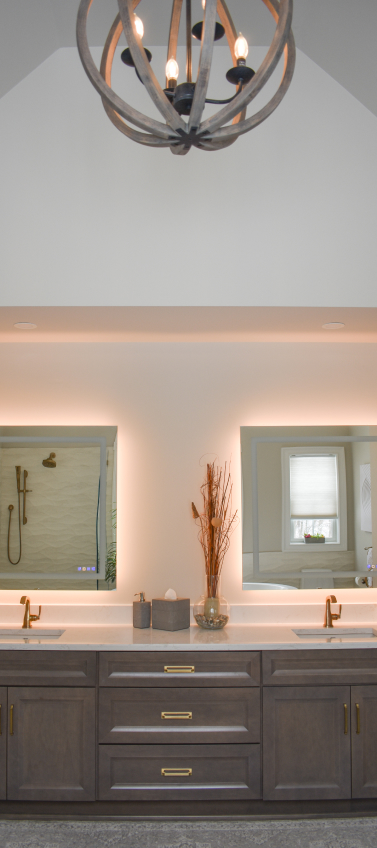 A remodeled bathroom double vanity